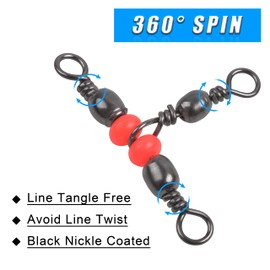JSHANMEI 3 Way Swivels Fishing Tackle, 40pcs Brass Barrel Triple Swivel Crossline T-Turn Fishing Swivels Lure Line Connectors Tangle Free Fishing Gear Equipment, Test 29-62LB (Size 8 * 10)
