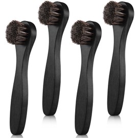 4 Pcs Horsehair Shine Shoes Brush Kit Polish Dauber Applicators Cleaning Leather Shoes Boots Care Brushes Suede Cleaner Brush with Microfiber Shoe Cloth(Black Handle A)