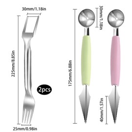CHENYU Watermelon Cutter 4 Pieces Fruit Cutter 2-in-1 Fruit Tool Set Stainless Steel Melon Cutter Melon Cutter Balls Watermelon Fork Cutter for Kitchen Fruit Parties Camping