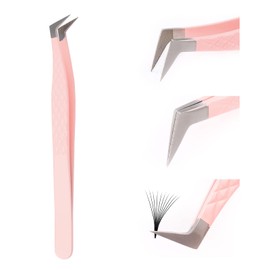 Professional Eyelash Extension Tweezers for Eyelash Extensions, Metal Stainless Steel Tweezers, Pink Elbow, Stand-alone (Seven Tweezers)