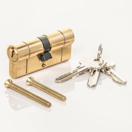 TSS Polished Brass High Security TS007 1 Star Euro Cylinder Lock, British Standard, Insurance Approved Barrel Lock and Key Sets. Supplied with 3 Keys. UPVC Door Locks. Brass (40mm x 55mm (95mm Total))