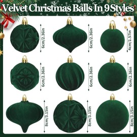 Lavwix 46 Pcs Christmas Flocked Ornaments for Tree Decorations - Velvet Ball Shatterproof Assorted Hangings for Xmas Winter Home Indoor Outdoor Decor Bulk (Green)