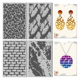 CHGCRAFT 4Sheets Wall Texture Pattern Polymer Clay Texture Sheet Brick Cobblestone Pattern Rubber Clay Texture Mat for Polymer Clay Making Earrings Jewelry DIY Crafts 4x2.6inch