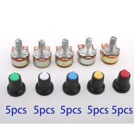 RUNCCI-YUN 20pcs Potentiometer Kit, Linear Potentiometer (B5K B10K B20K B50K B100K) Rotary Potentiometer 6 Pin Variable Resistors Dual Taper Audio B Type Volume Control Potentiometer