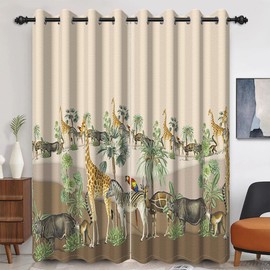 Umpoo Tropical Jungle Animals Window Curtains African Wildlife Giraffe Elk Safari Forest Blackout Curtain for Nature Living Room Bedroom Decoration Window Drapes 2 Panels Set 52x72 Inches
