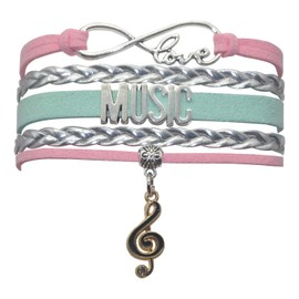 HCChanshi Music Bracelet Musical Jewelry Infinity Love Music Bracelet For Adult Music Fans, Music Lovers, Music Teacher, Music Themed Jewelrys (Pink,Silver and Mint Green)