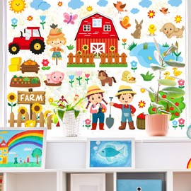 Whaline 9 Sheet Farm Animals Window Clings Cute Cartoon Animals Window Decals Pig Horse Dog Double-Sided Window Stickers for Home School Office Accessories Farm Animals Party Supplies Gifts