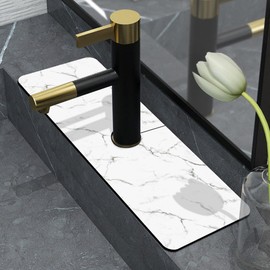 CYlovinho Kitchen Sink Faucet Splash Proof, Sink Faucet Absorbent mat, Diatomaceous Earth Faucet Splash Shield, Drying Mat, for Kitchen, Bathroom, Countertop, Farmhouse, RV (Marble A, 5.4''*14'')