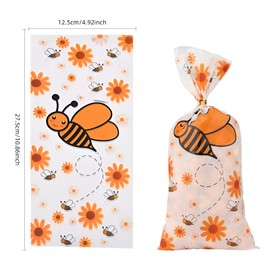 50 Pieces Honey Bee Candy Gift Party Bags, Empty Treat Bags with Ties, Small Candy Gift Bags for Girls and Boys, Birthday Party Gifts, Transparent