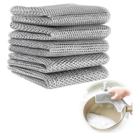 TYVOM 5 Pcs Multipurpose Non Scratch Scrubbing Wire Dishwashing Rags, Wire Dish Cleaning Rags for Wet and Dry Wire Dish Towels Resuable Wire Dish Cloth Lint Free Duster Cloth for Kitchen