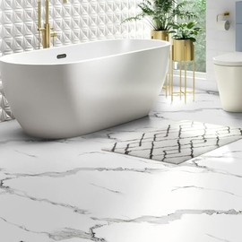 Luxury Thicken Matte Grey White Marble Peel and Stick Floor Tiles Self-Adhesive Vinyl Flooring Roll-DIY Easy for Wall and Floor,Hard Surface/Waterproof/Anti Slip (Not Real Marble, 17.72 "W x 118" L)