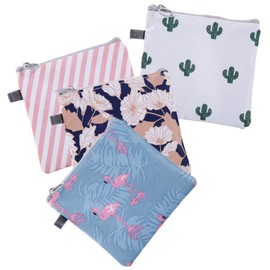 ORFOFE 4Pcs Sanitary Napkin Storage Bags Adorable Tampon Pouches for Feminine Products Cactus Flamingo Stripe Floral Designs Convenient Zip Closure for Period Essentials