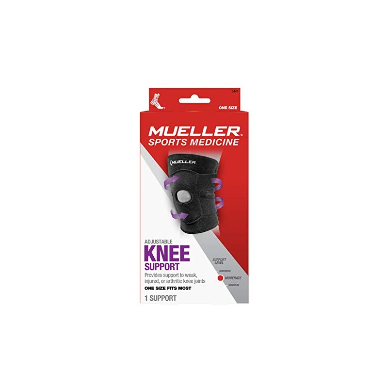 Mueller Rodillera ajustable, color negro, talla única Rodillera ajustable