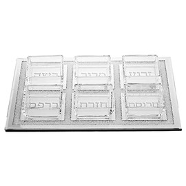 GIFTS PLAZA (D) Judaica Glass Seder Plate With Glass Cup Transparent and Silver