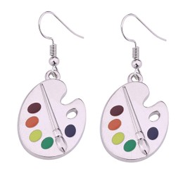 Artist Paint Brush Earrings Paint Palette Charm Earrings Colorful Painter Jewelry Artist Gift Art Teacher Gifts (silver)