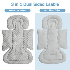 Infant Car Seat Insert Boy Girl, 3 in 1 Newborn Carseat Insert with Strap Pads, Car Seat Head Support for Baby Strollers, Swings, and Bouncers, Comfortable and Machine Washable, Grey