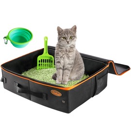 Portable Travel Litter Box with Lid, Foldable Mobile Cat Litter Box for Outdoor Fit Medium Cats and Kittie, Leak-Proof Collapsible Cat Litter Carrier Box for Easy Car Ride with Cats