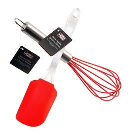 Silicone Spatula and Whisk Set - Non-Stick Flexible Silicone Spatula - Stainless Steel & Silicone Whisk for Blending, Beating & Stirring - Heat Resistant up to 428ºF. By Ai-De-Chef (2-Pack, Red)