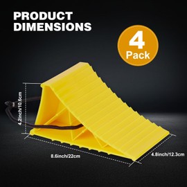 PAHTTO Wheel Chocks, 4Pack Heavy Duty Wheel Chocks with Rope for Easy Removal, Durable, Non-Slip, Hard Plastic Wheel Chocks for, RV, Camper, Effective in Keeping Your Vehicle in Place, Yellow