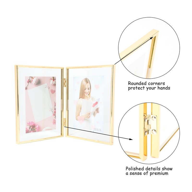 AhaGo Folding Dual Frame, Gold Floating Picture Frame, 6"×8", Vertical,