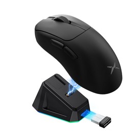 DeLUX M500 PRO Wireless Ergonomic Gaming Mouse, 58.5g Lightweight, 8000Hz Polling Rate, RGB Charging Dock, PAW3395 with 26000DPI, Tri-Mode Connection, TTC Golden Wheel (Black)