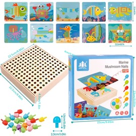 QXNDXQ Mosaic Plug-In Game for Children from 2 3 4 5 Years, Plug-In Mosaic with 240 Beads and 10 Colourful Slots, Creative Educational Learning Toy (Ocean)