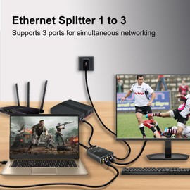 Gigabit Ethernet Splitter High Speed, 1000Mbps Either Ethernet Splitter 1 to 3-3 Devices Simultaneous Networking, Internet Splitter Adapter with USB Power Cable,RJ45 Splitter for Cat 5/6/7/8/5e Cable