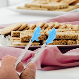 Angoily Stainless Steel Kitchen Tongs, Silicone Hand Shape Serving Tongs, Food Steak Salad Tong, Christmas BBQ Ice Bread Pastry Clip for Frying Cooking Clipping Grilling (Blue)