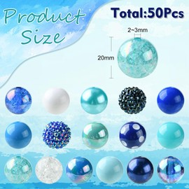 UR URLIFEHALL 50 Pcs Blue Series Chunky Bubblegum Beads Round Acrylic Beads Gumball Loose Beads for DIY Crafts Jewellery Making Hair Ornaments
