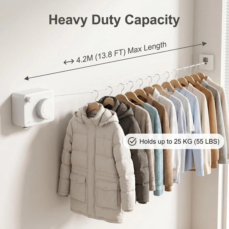 Bekecidi Retractable Clothesline, 14.04 Ft Clothes line Outdoors, Heavy Duty