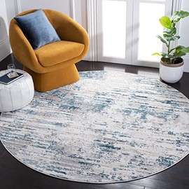 SAFAVIEH Vogue Collection 3' Round Cream/Teal VGE145A Modern Abstract Entryway Foyer Living Room Bedroom Kitchen Area Rug