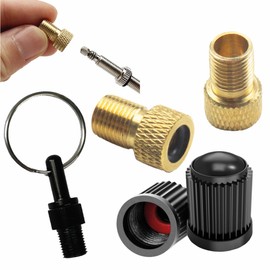 Pitlane Performance® Bicycle Valve Adapter Set; Brass Adapter for Presta Valves; 2 Presta Schrader Adapters + 2 Valve Caps + Keyring for Bicycles, E-Bikes, Scooters (Set of 5)
