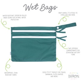 BapronBaby Minimalist Pine Wet Dry Bag - Waterproof Two Zipper Pockets - Reusable for Mealtime, Diapers, Stroller, Snacks, Swimsuits - Machine Washable - 11" x 9"