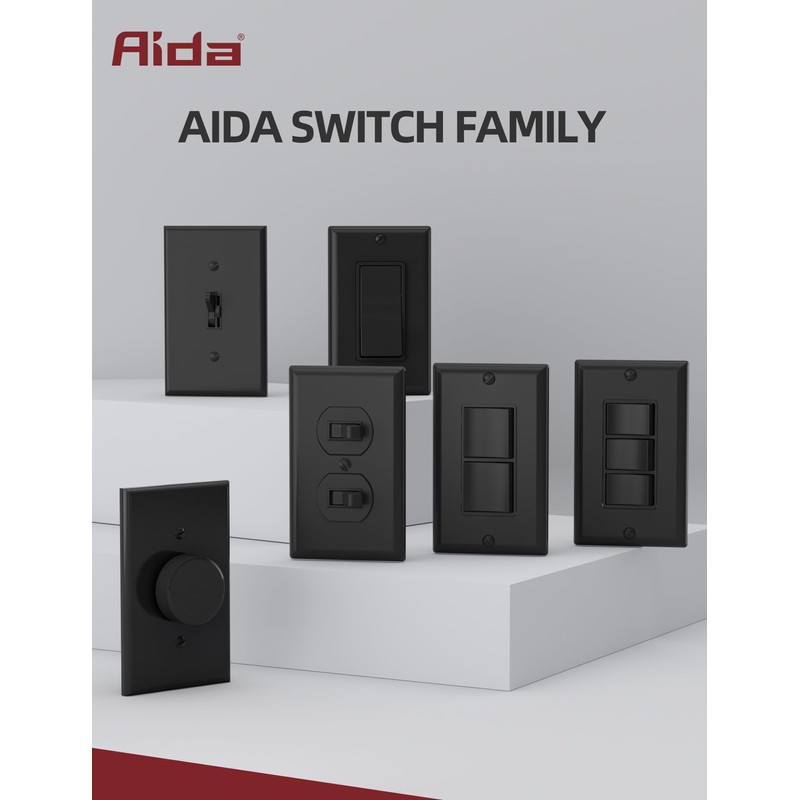 AIDA Matte Black Single Pole Decorator Light Switch, 15Amp, 120/277V,