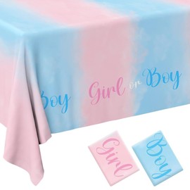 Gender Reveal Table Cloths 2Pcs PE Waterproof Gender Reveal Decorations Disposable Table Cover for Boy or Girl Party Backdrop-