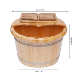 AngelcityCC Wood Foot Tub with Massager and lid, Solid Wood Handmade Wooden Foot Basin Set for Soaking Feet Spa Care