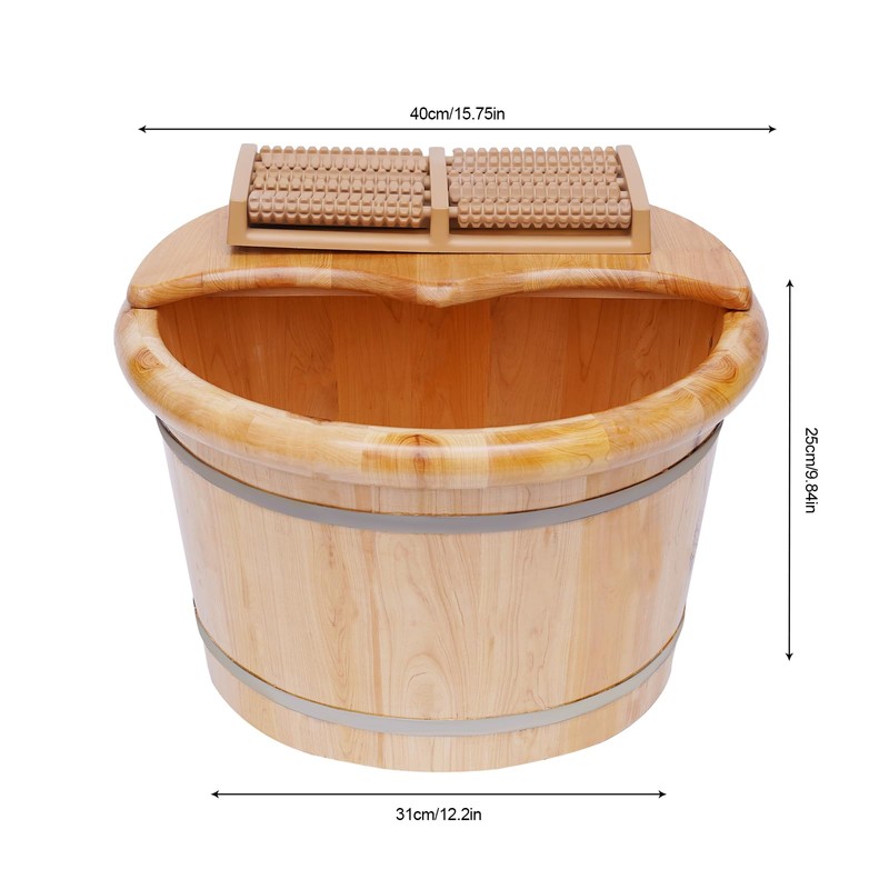 AngelcityCC Wood Foot Tub with Massager and lid, Solid Wood