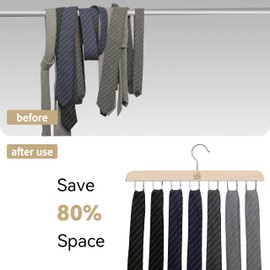 Belt Hanger,Closet Organizer Rack,14 Hooks Wooden Storage Rotating Hanger with Belt, Tie, Scarf, Purse,Pants, Jewelry, Accessories & Bra Holders-Multifunctional Display Hooks