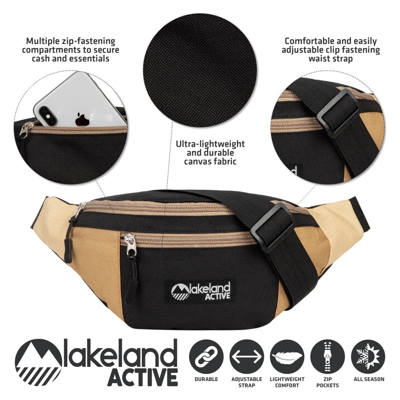 Lakeland Active Mossband Lightweight Bum Bag - Beige/Black