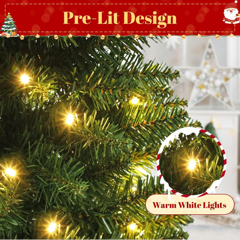 5FT Pre-Lit Pencil Christmas Tree with 300 LED Lights, Artificial