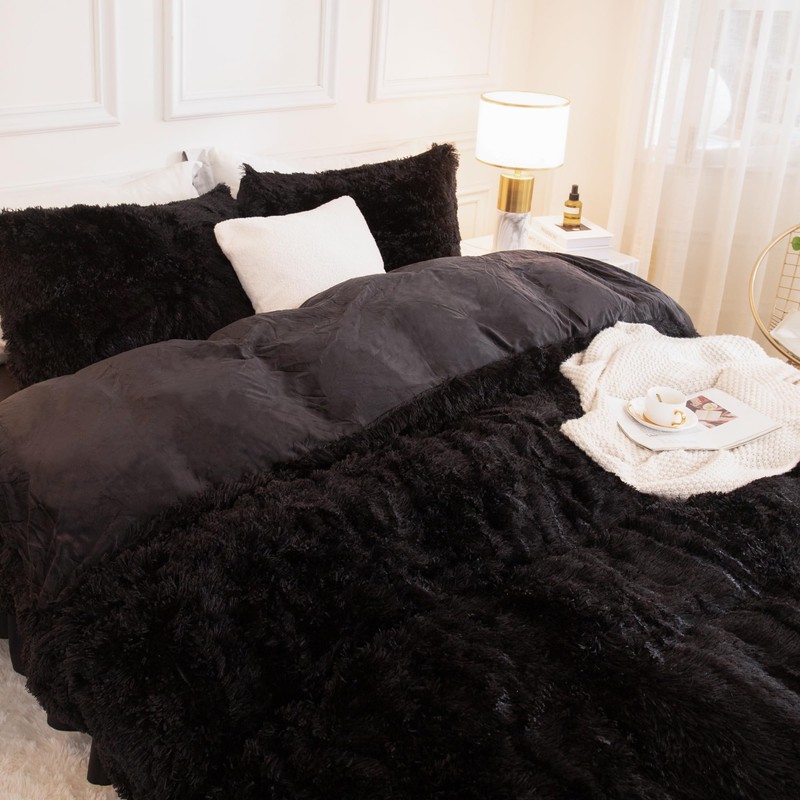 Andency Andency Fluffy Black Comforter Set King Size, 3 Pieces