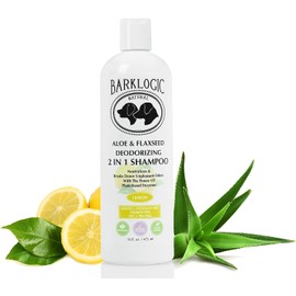 BarkLogic Deodorizing 2 in 1 Shampoo with Aloe and Flaxseed, 16 oz, Lemon - Eliminates Odors On Dogs and Puppies on Contact, Puppy Safe Shampoo and Conditioner in One Easy Step, Vegan