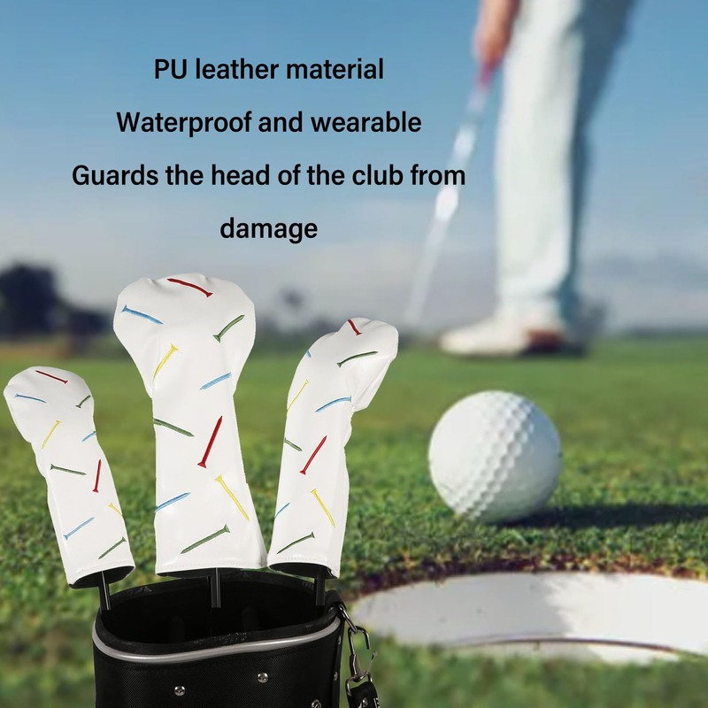 Golf Club Head Covers, 3pcs Long Neck Waterproof PU Leather