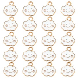 GOMAKERER Pack of 150 Alloy Cloud Pendants, Enamel Happy Smile Face Charms, Cute Weather Theme Clouds Charms, White Flat Charms for Necklace, Bracelet, Jewellery Making, DIY, Metal