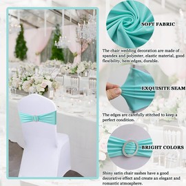 QeeFop Pack of 50 Elastic Chair Sashes with Buckle and Bow, Chair Sashes Chair Covers Celebration Decoration for Wedding, Banquet, Party, Reception, Birthday Party (Light Green)