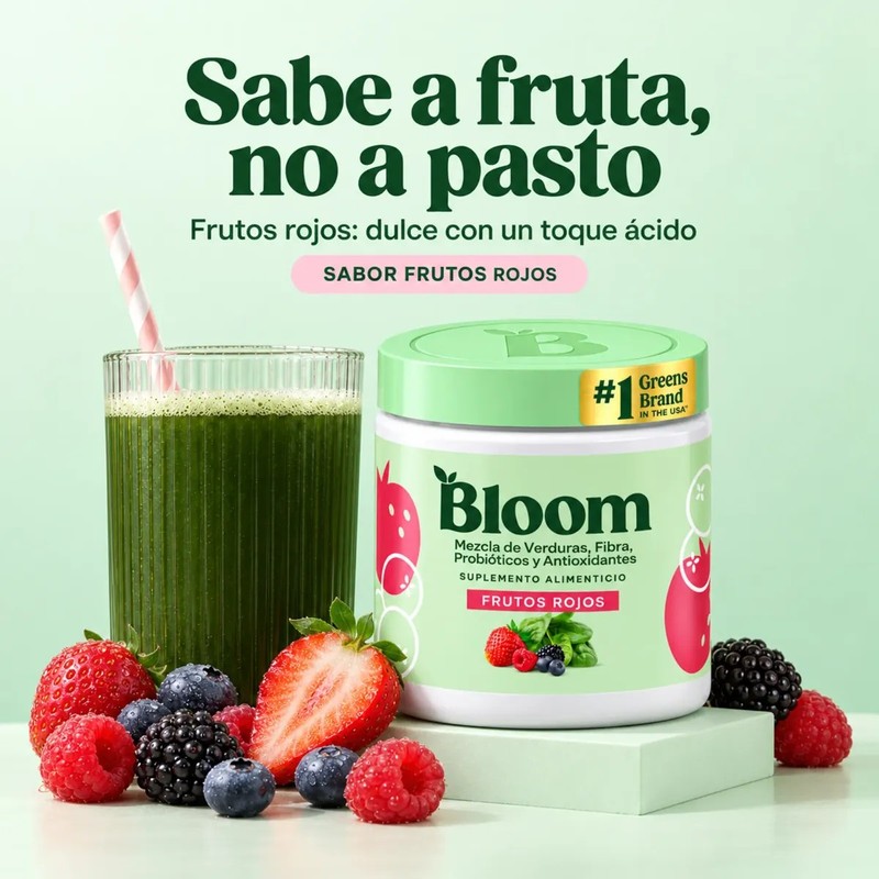 Bloom Greens, Fibra Y Probióticos 25 Porciones, Frutos Rojos