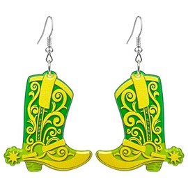 RofYof Western Cowgirl Earrings Western Cowboy Boots Earrings Boho Western Drop Dangle Earrings for Women Country Concert Jewelry Gift (green)