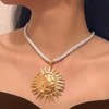 DIONFEI Exquisite Gold Sun Pendant Beige Rope Necklace - Retro