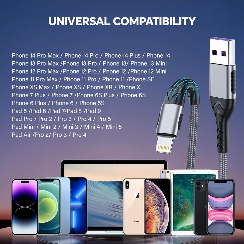 Compatible with Phone Chargers - 3 Pack 10ft USB A