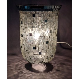 Unbranded Hurricane Shades Glass Clear Sq Chips Mirror Mosaic Border  6"Dia 10"Tall Set/2